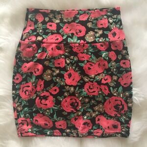 Floral Rose Bodycon Mini Skirt